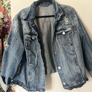 Gunmetal Star and Pearl Studded Denim Jacket 2x Boutique